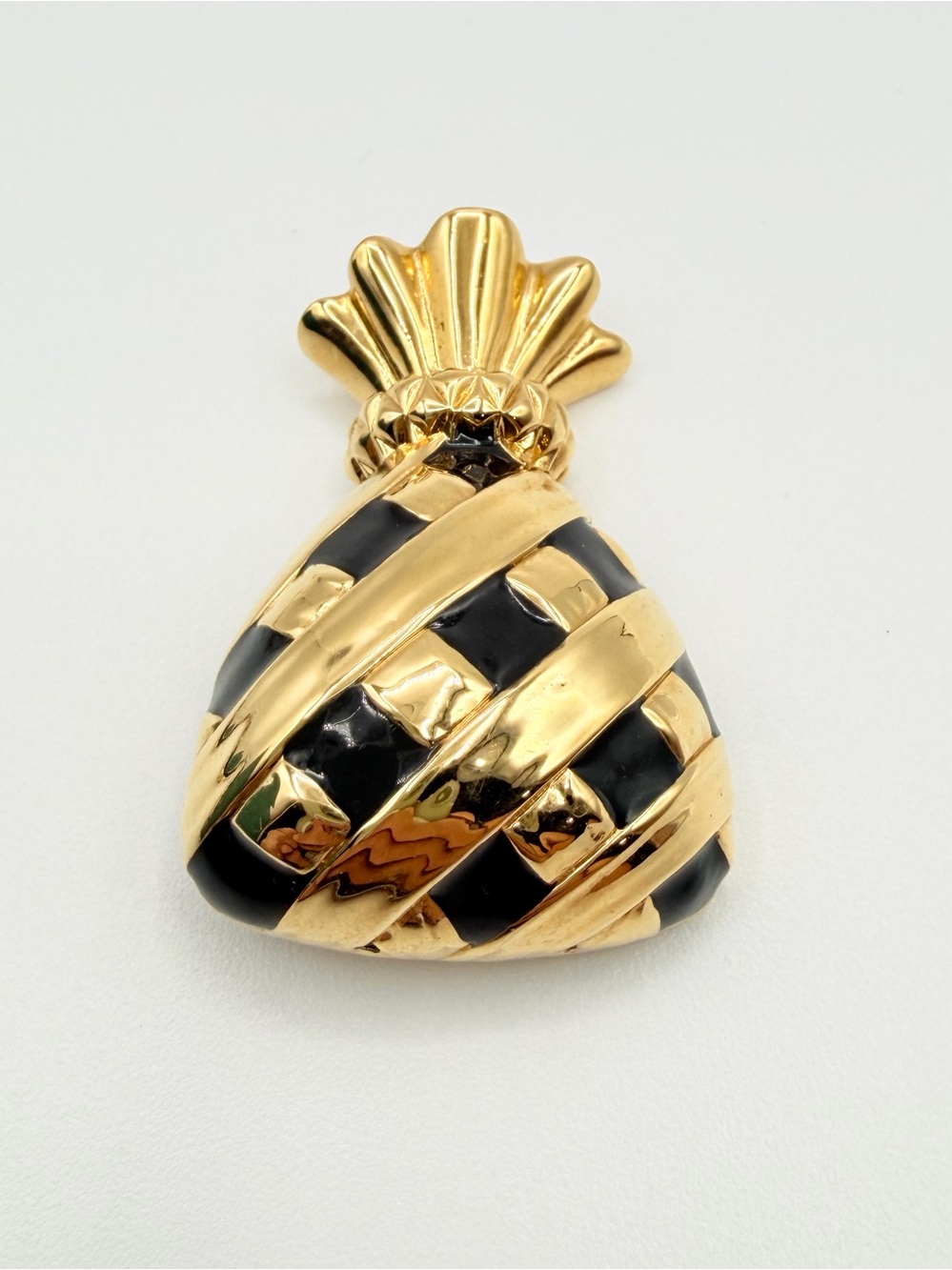 Nina Ricci Gold Tone Black Enamel Money Bag Brooch Pin